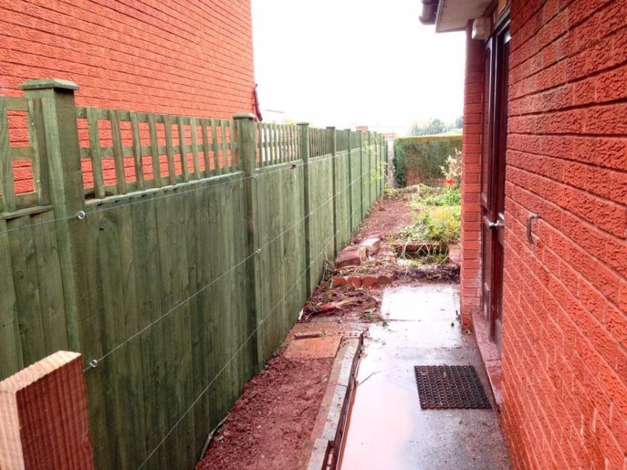 Closeboard trellis top painted forest green and vine wires added